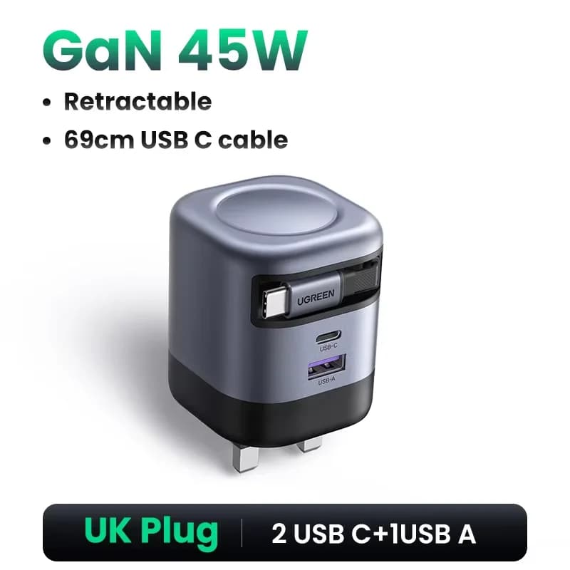 Pengecas USB-C GaN Boleh Tarik Balik 45W