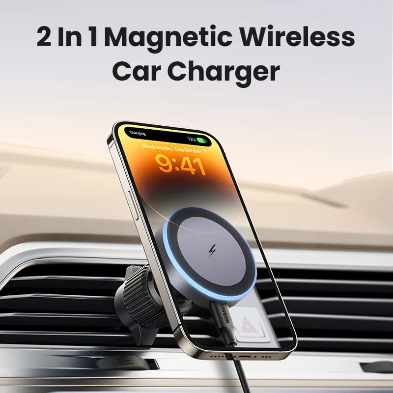 Penyangga Pengecas Kereta Wayarles Magnetik Qi2, 25W