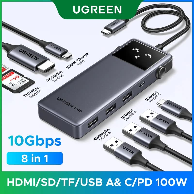 Hub USB-C 8-dalam-1 dengan HDMI 4K dan PD 100W