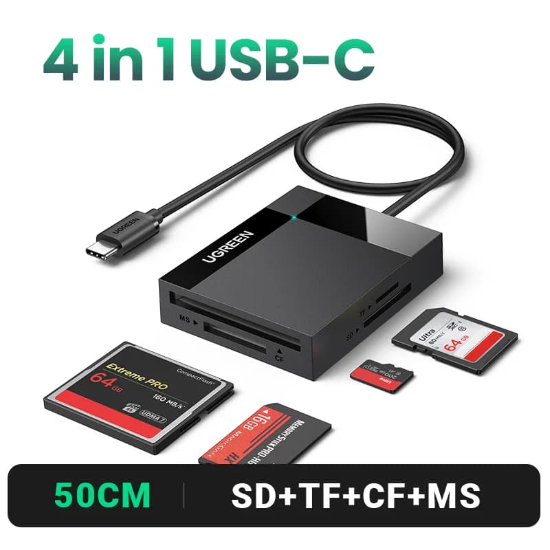 Pembaca Kad Pelbagai USB 3.0 dan USB-C 4-dalam-1