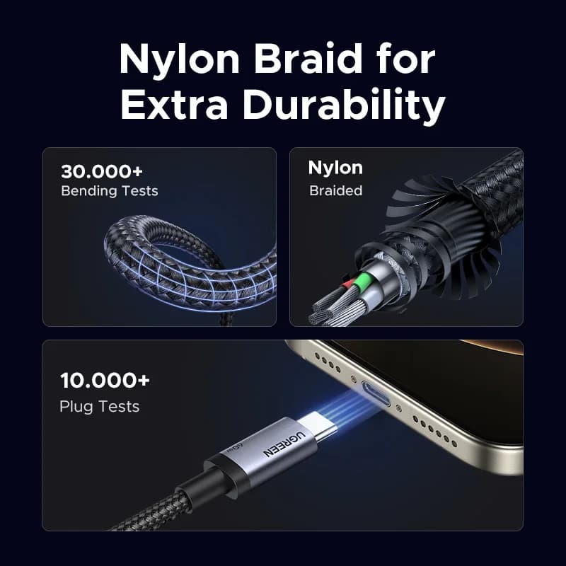Kabel USB-C ke USB-C (2 Pek), Pengecasan Pantas PD 60W