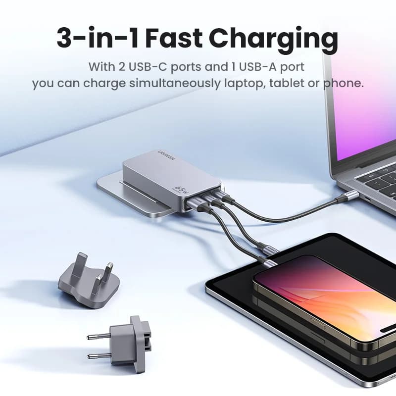 Pengecas USB-C GaN 65W dengan Quick Charge 4.0