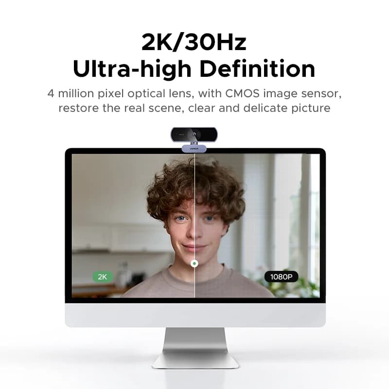Webcam USB HD 2K dengan Pembetulan Cahaya Auto