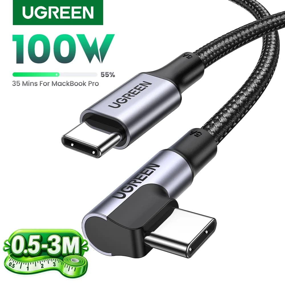 Kabel USB-C Sudut 90-Darjah, PD 100W, Gaming