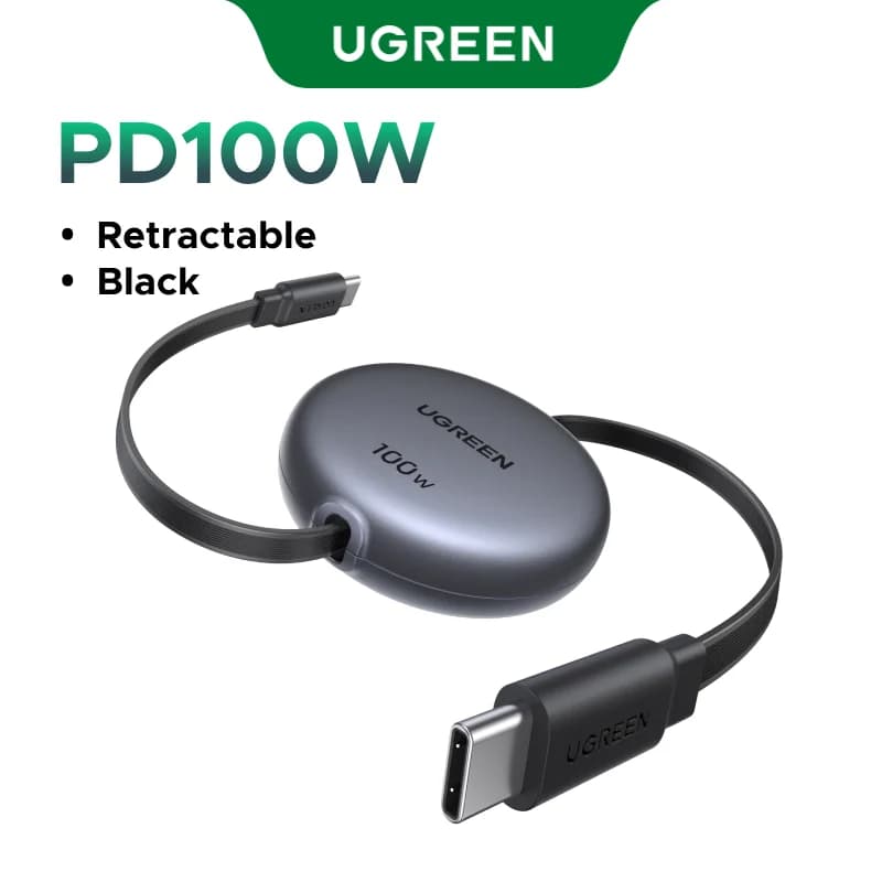 Kabel USB-C ke USB-C Boleh Tarik Balik, PD 100W