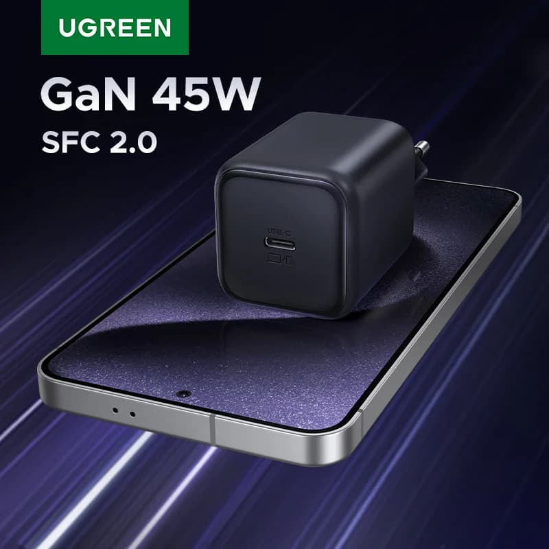 Penyelaras Dinding GaN USB-C 45W, PPS QC3.0
