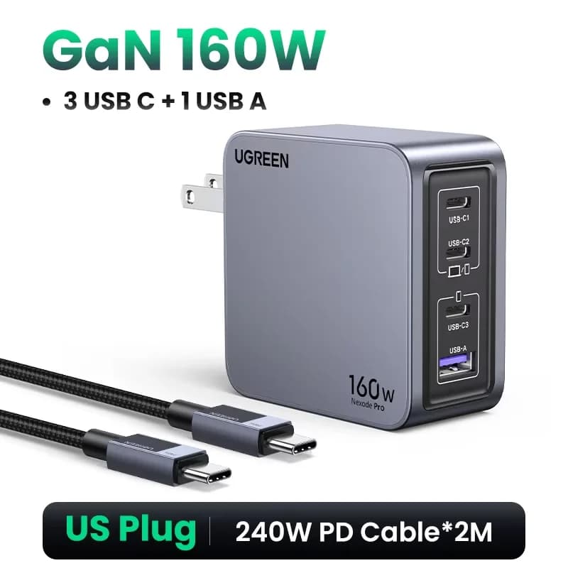 Pengecas Dinding USB-C GaN 160W, PD3.1